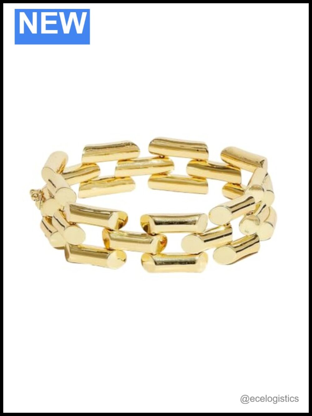 18K Gold-Plated Brass Link Chain Bracelet Bar Link 7 Inch